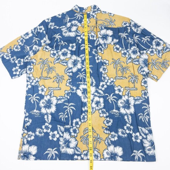 Reyn Spooner Floral Hawaiian Shirt Men's Large Blue Yellow Palm Tree Aloha - Picture 8 of 11